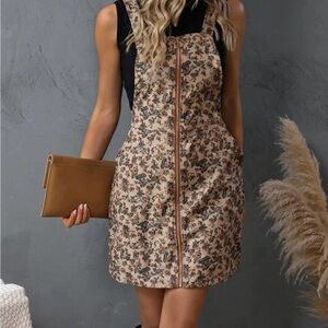 Floral Beige Pinafore Dress